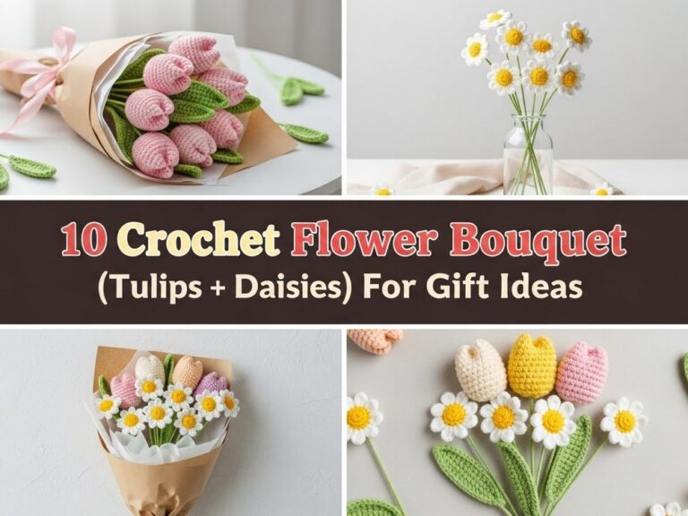 Crochet Flower Bouquet (Tulips + Daisies) For Gift Ideas