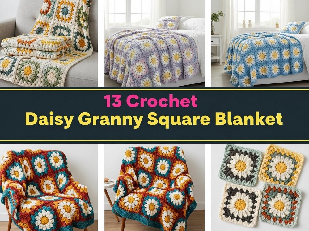 Crochet Daisy Granny Square Blanket