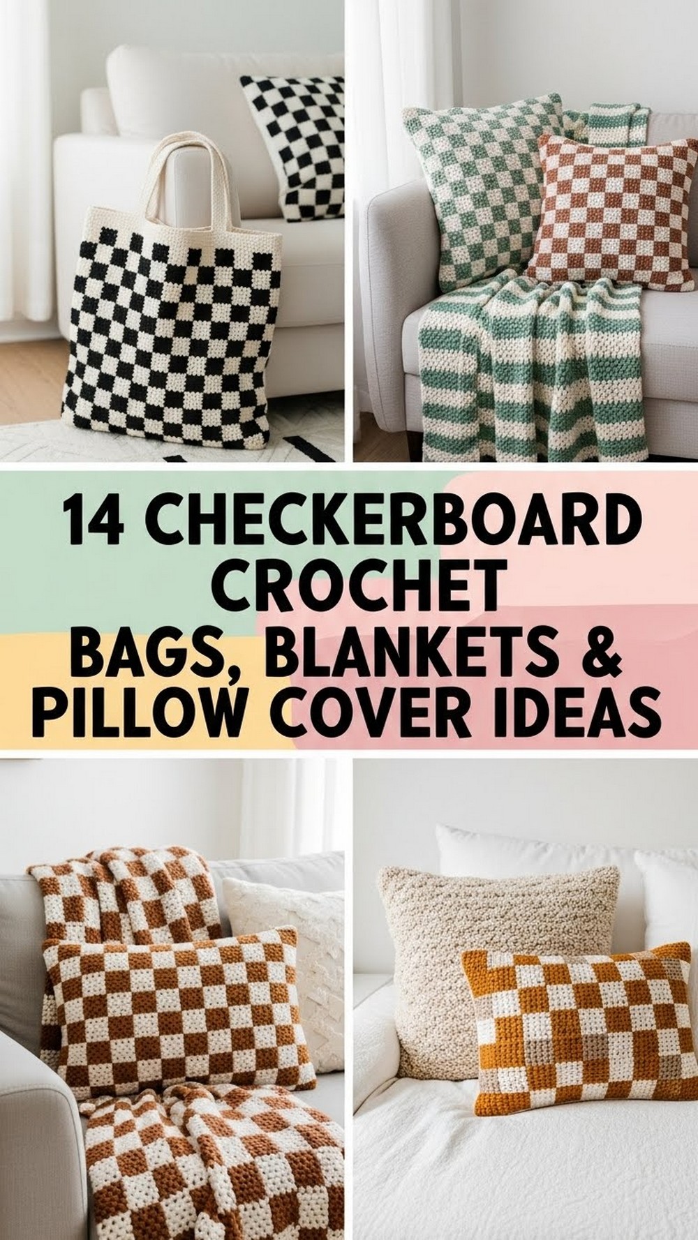 Checkerboard Crochet Bags, Blankets & Pillow Cover Ideas