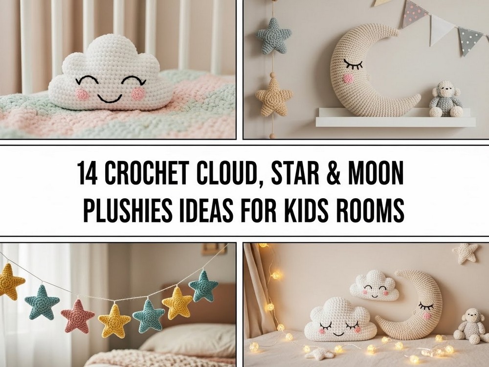 Crochet Cloud- Star & Moon Plushies Ideas for Kids’ Rooms