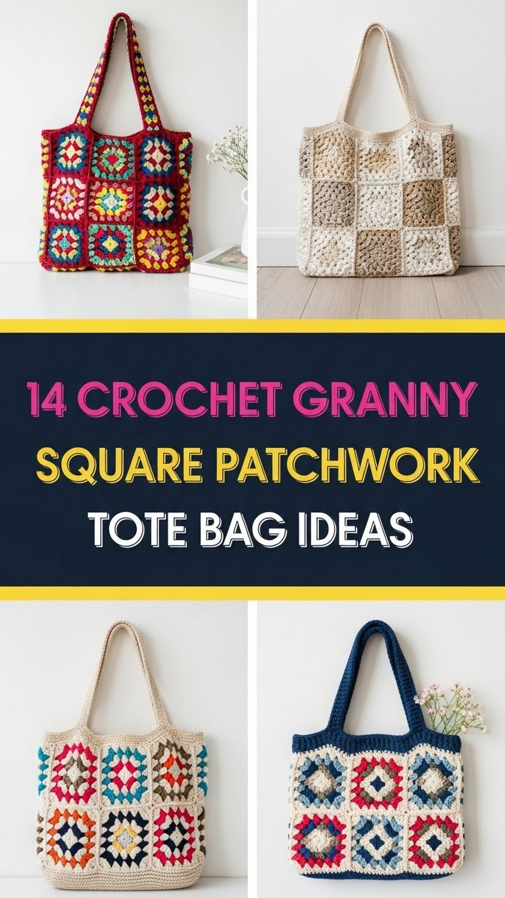 Crochet Granny Square Patchwork Tote Bag Ideas