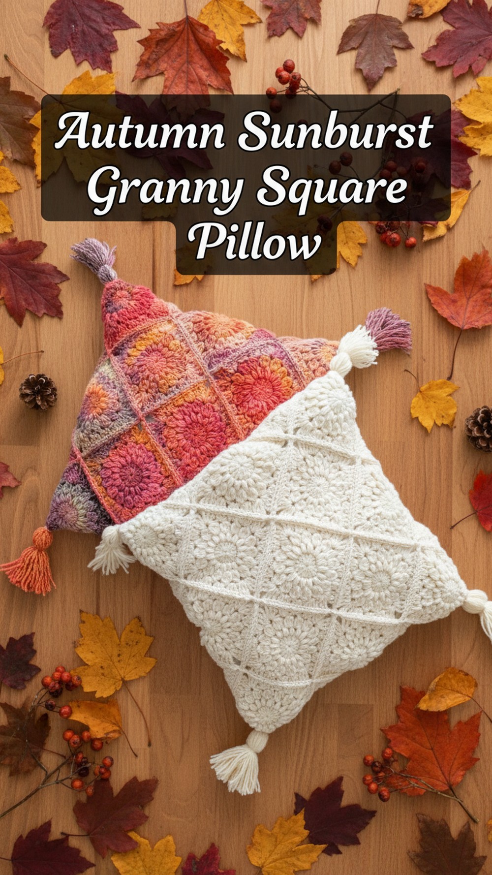 Autumn Sunburst Granny Square Pillow