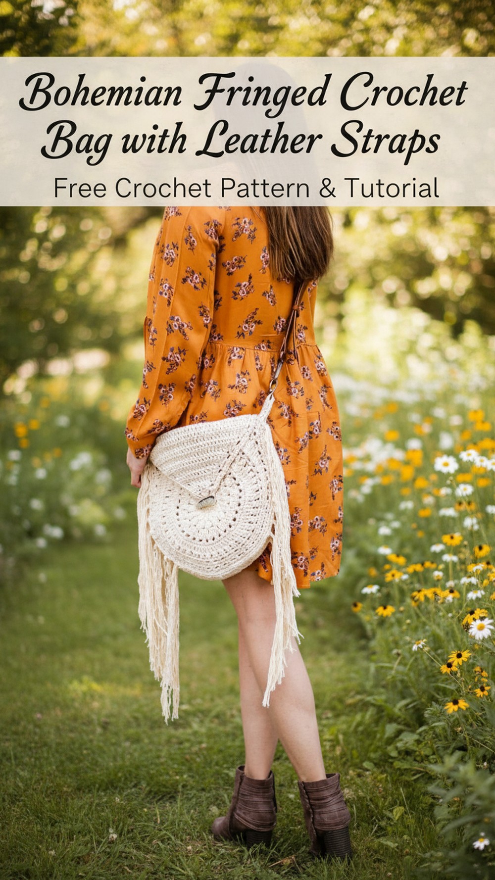 Bohemian Fringed Crochet Bag with Leather Straps