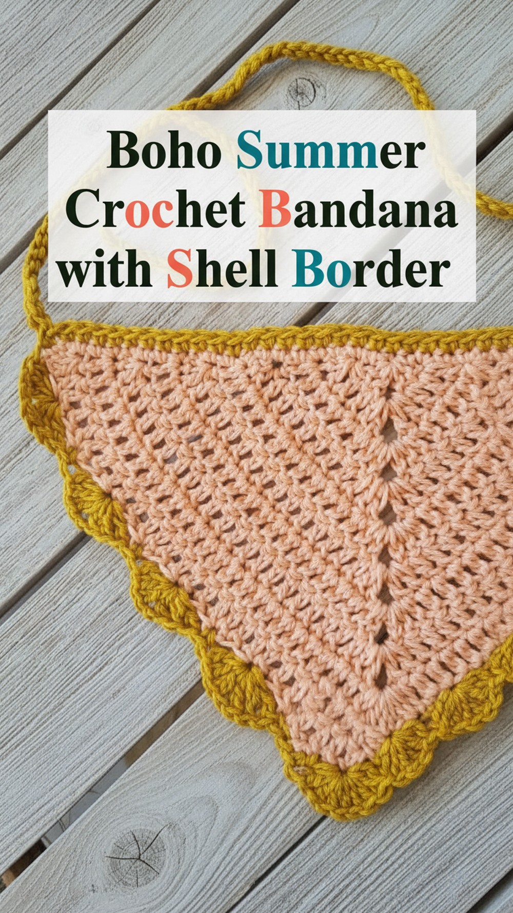 Boho Summer Crochet Bandana with Shell Border
