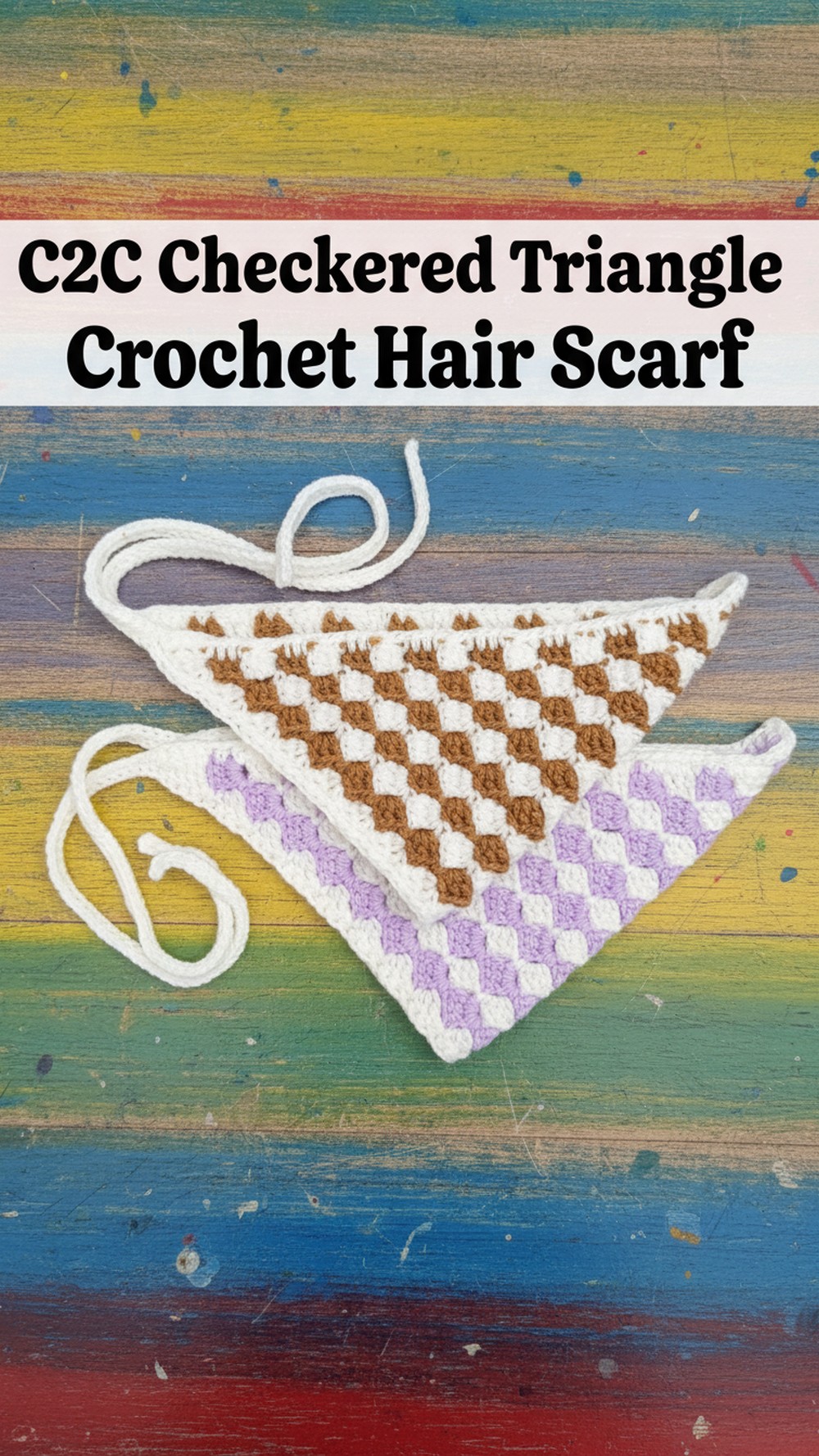 CC Checkered Triangle Crochet Hair Scarf