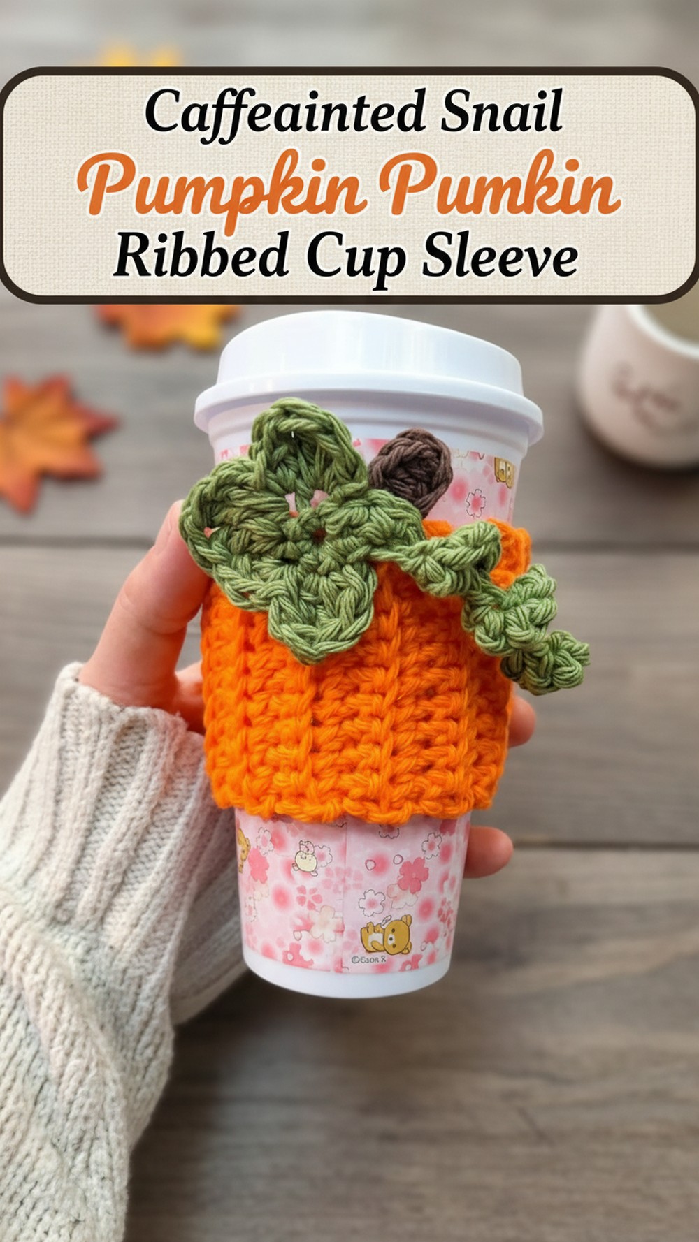 Caffeinated Snail Pumpkin Ribbed Cup Sleeve