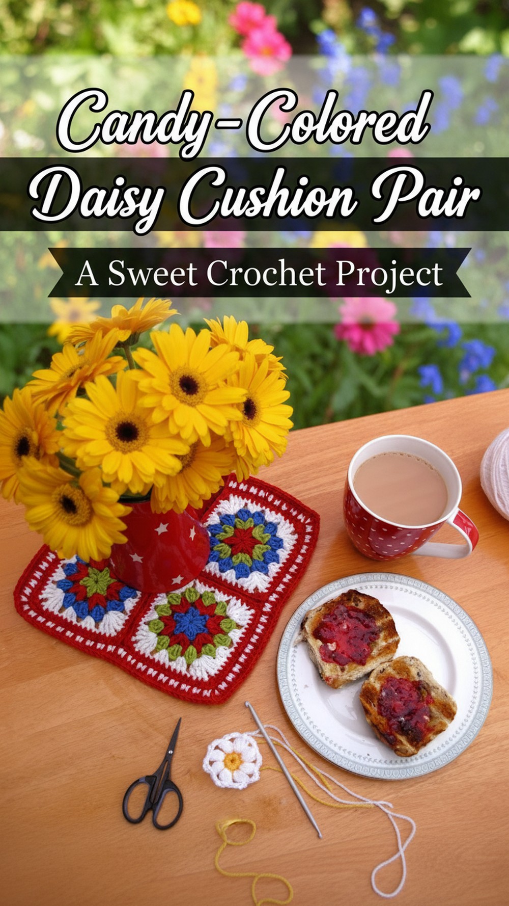 Candy-Colored Daisy Cushion Pair