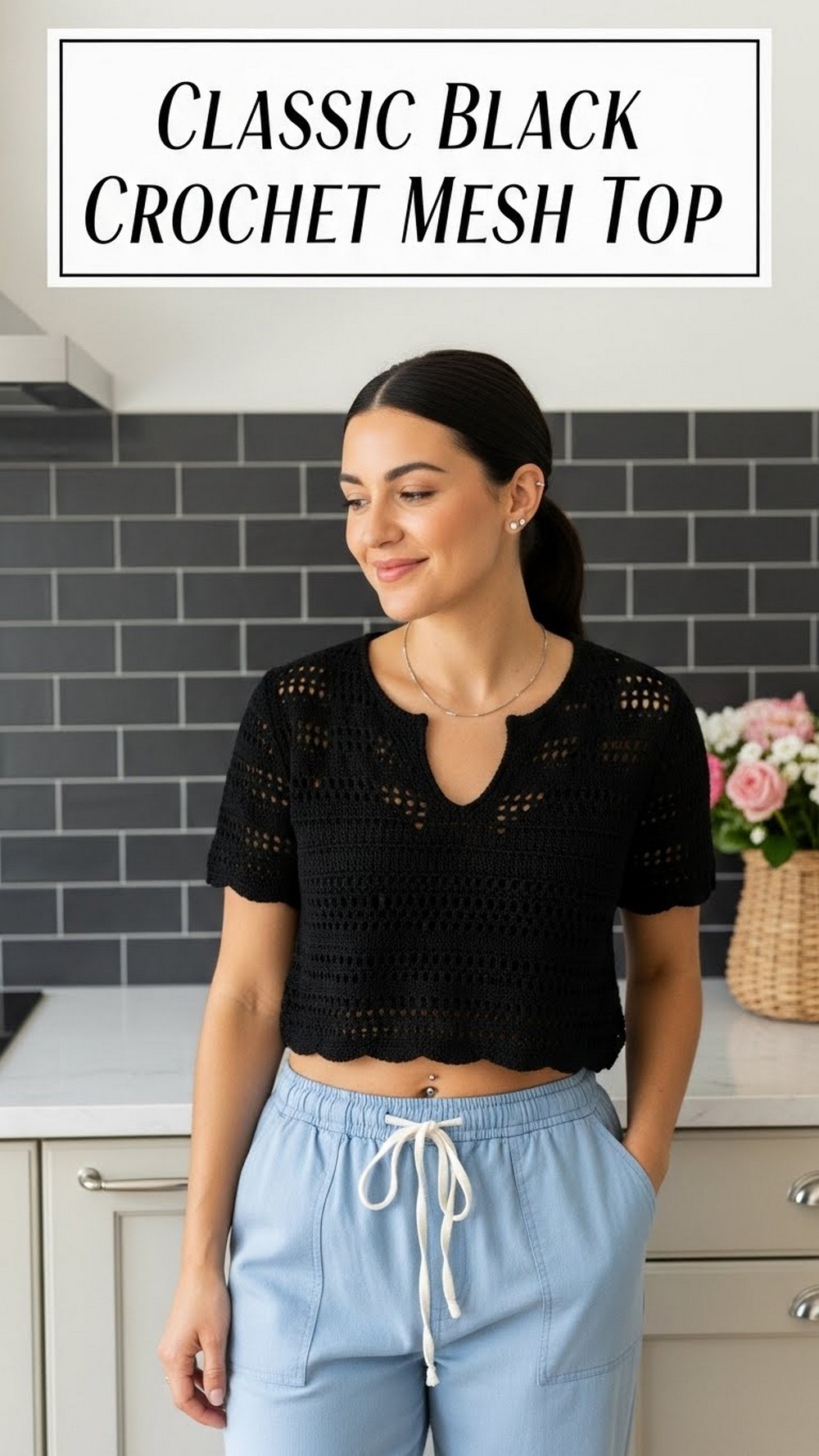 Classic Black Crochet Mesh Top
