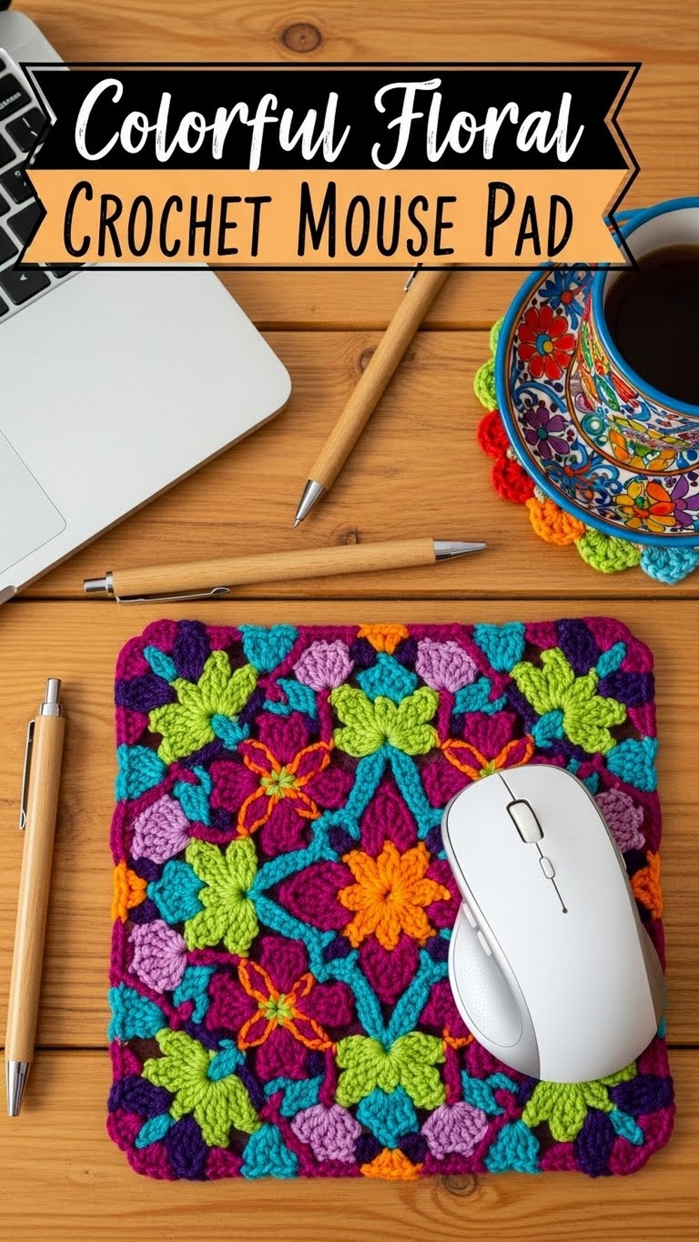 Colorful Floral Crochet Mouse Pad