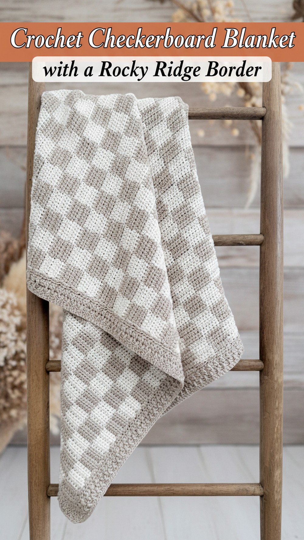 Crochet Checkerboard Blanket with a Rocky Ridge Border