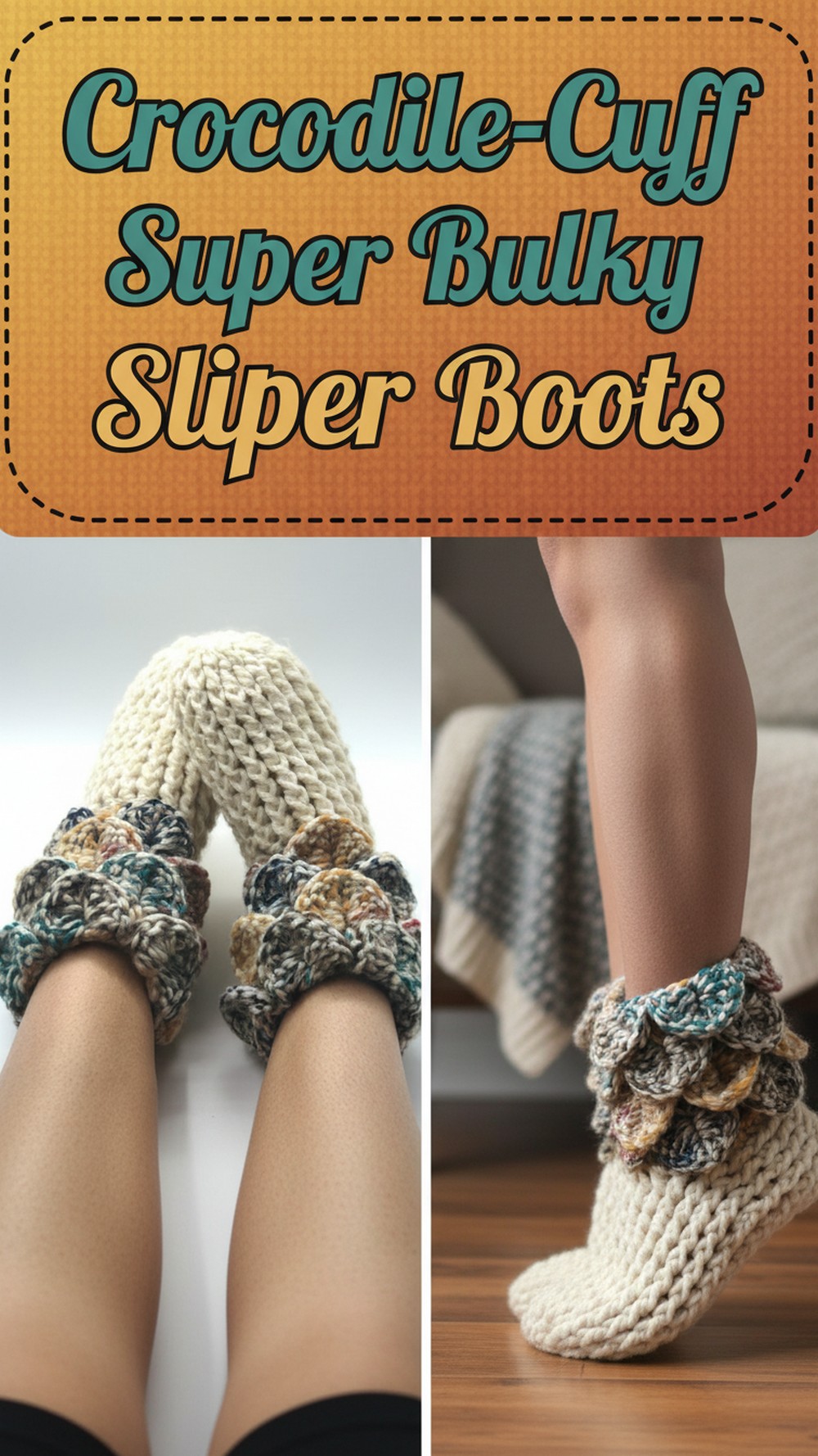Crocodile-Cuff Super Bulky Slipper Boots