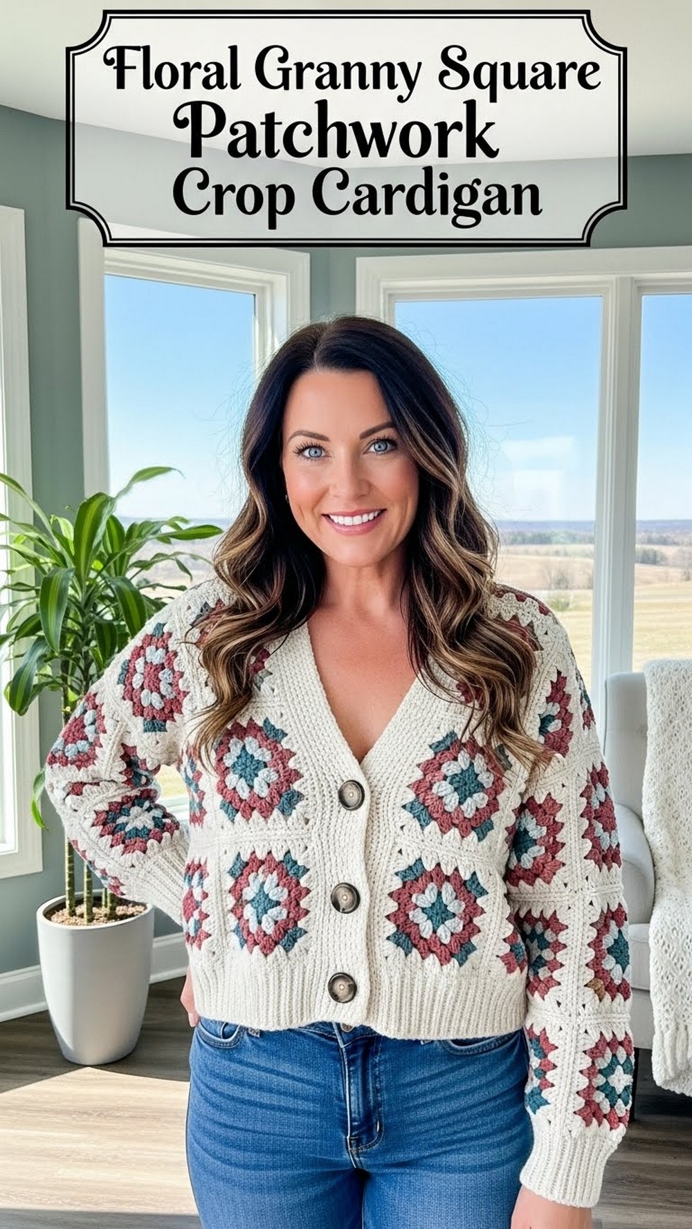 Floral Granny Square Patchwork Crop Cardigan