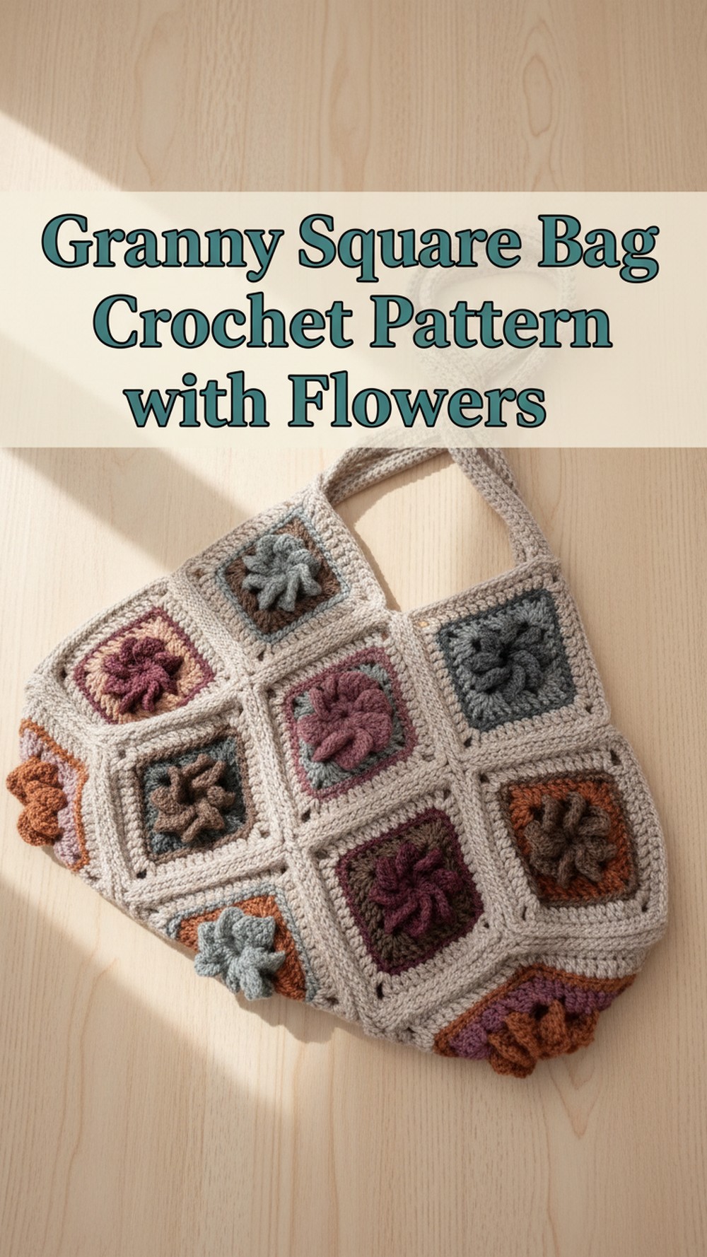 Granny Square Bag Crochet Pattern with Flowers