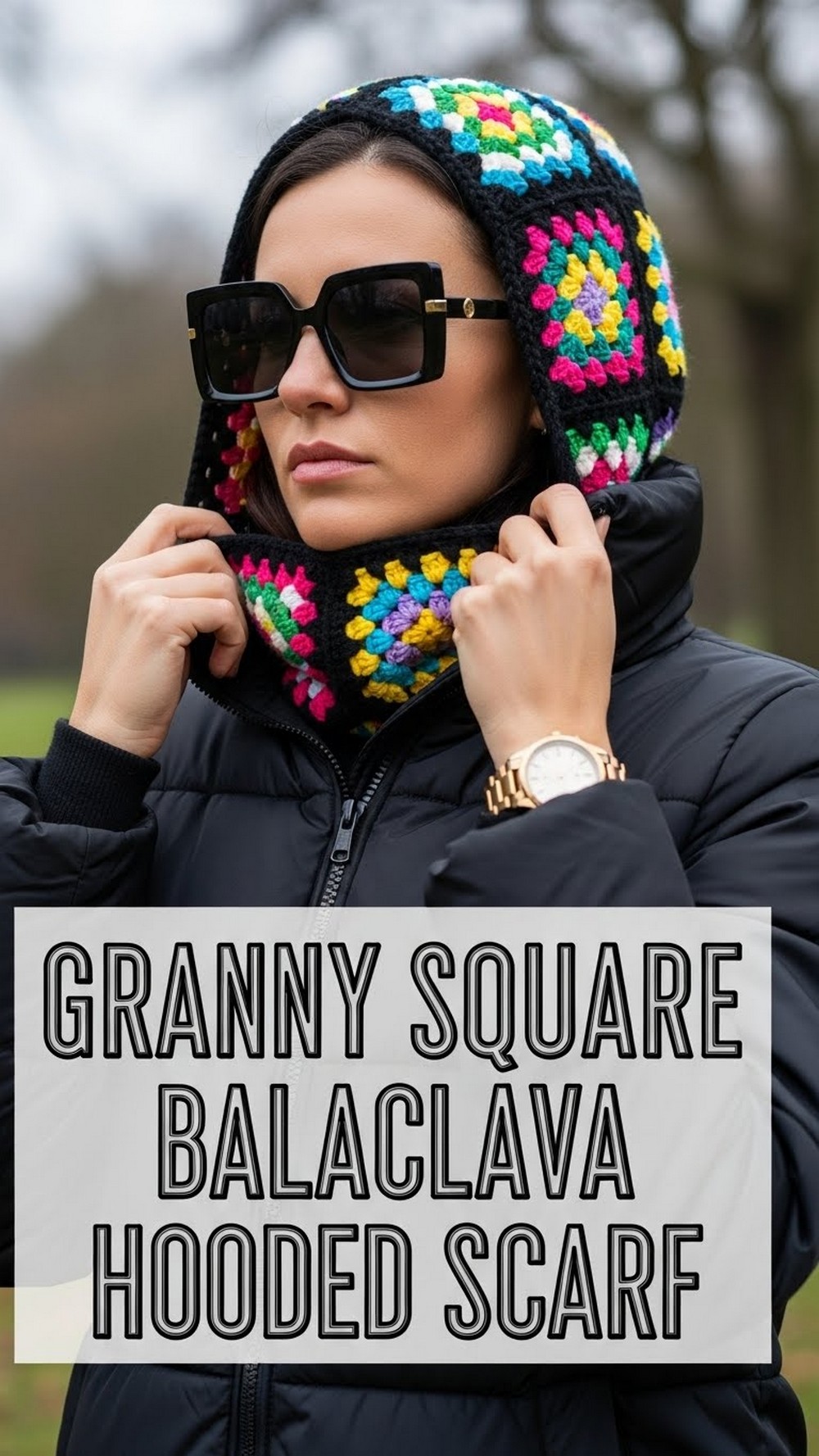 Granny Square Balaclava Hooded Scarf