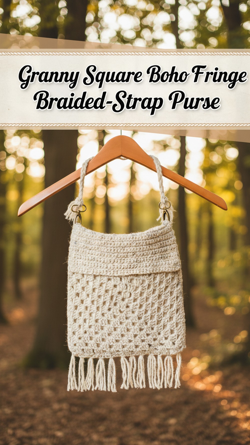 Granny Square Boho Fringe Braided-Strap Purse