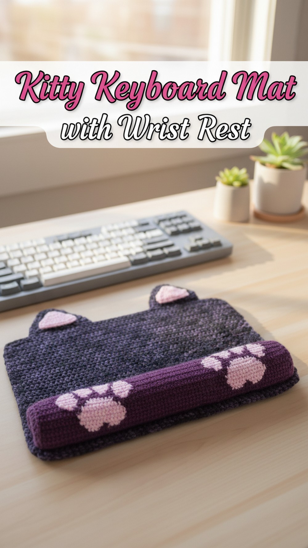 Kitty Keyboard Mat with Wrist Rest