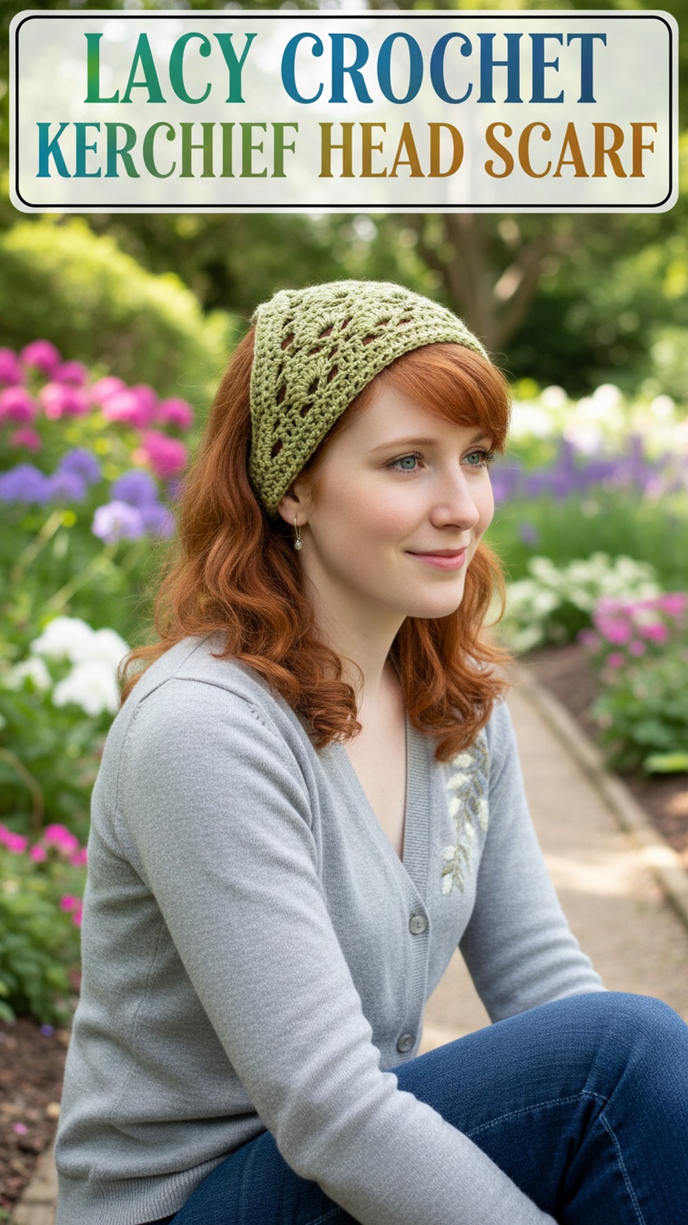 Lacy Crochet Kerchief Head Scarf