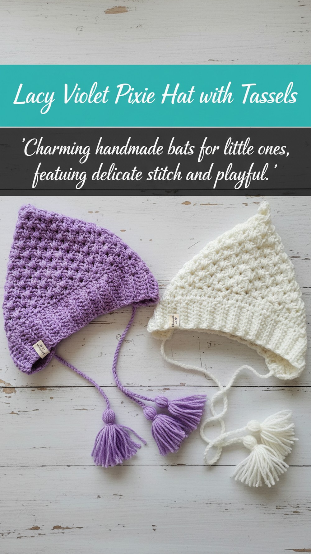 Lacy Violet Pixie Hat with Tassels