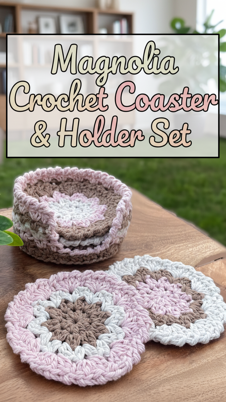 Magnolia Crochet Coaster & Holder Set