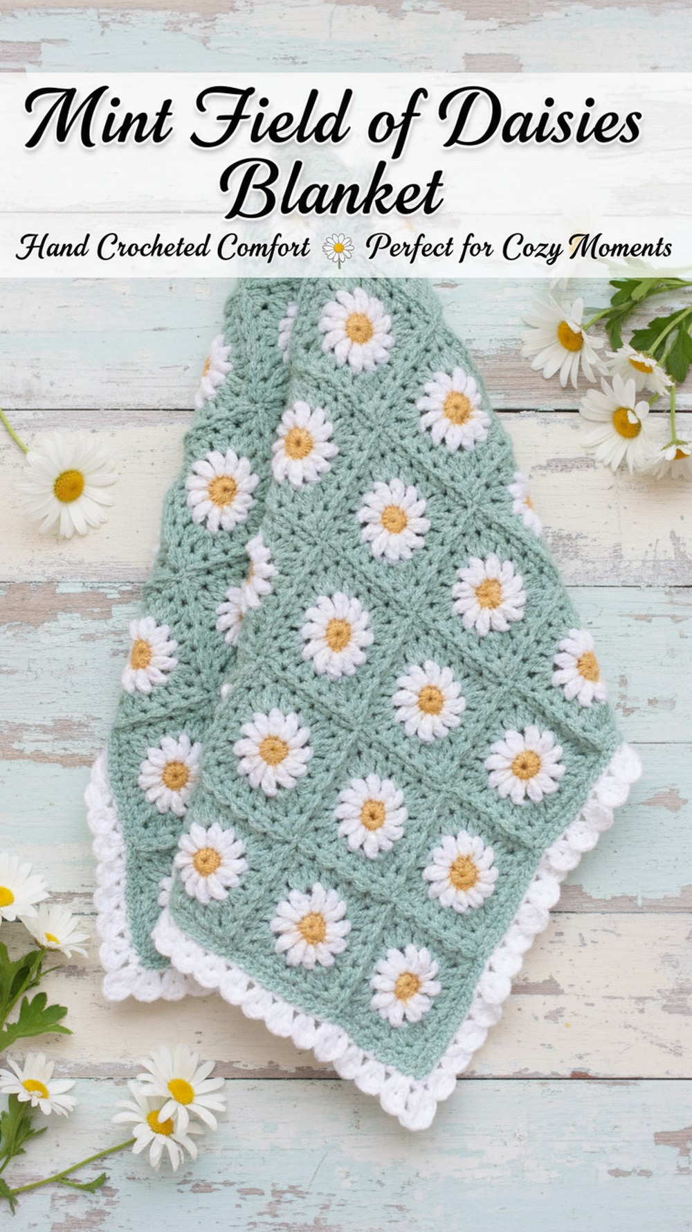 Mint Field of Daisies Blanket