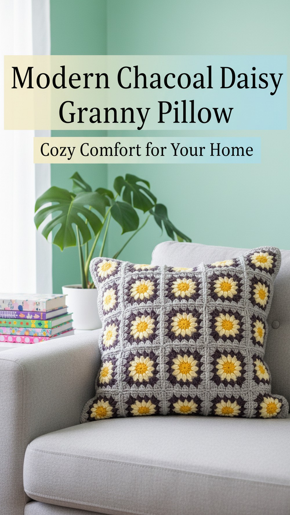 Modern Charcoal Daisy Granny Pillow