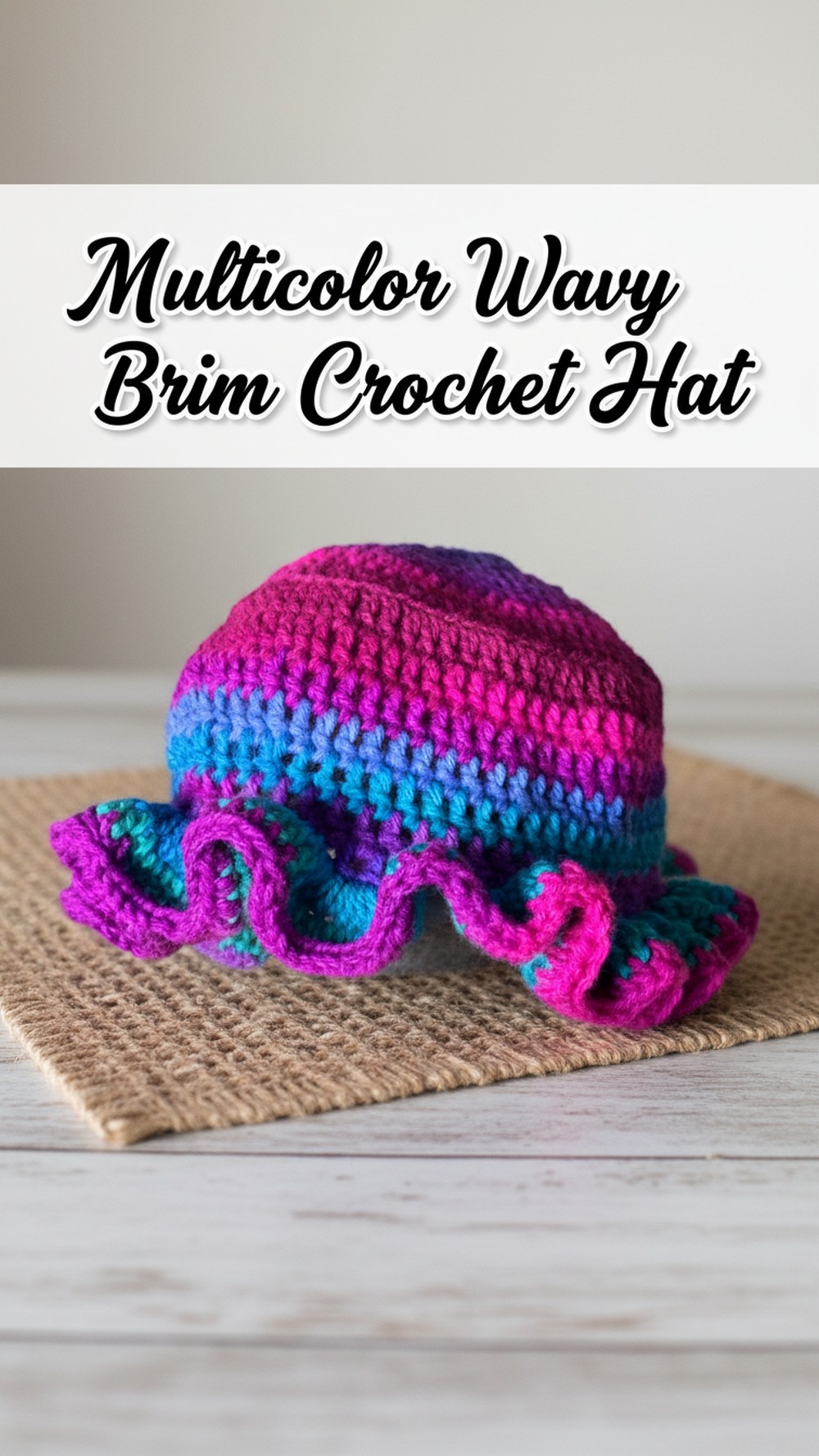 Multicolor Wavy Brim Crochet Hat