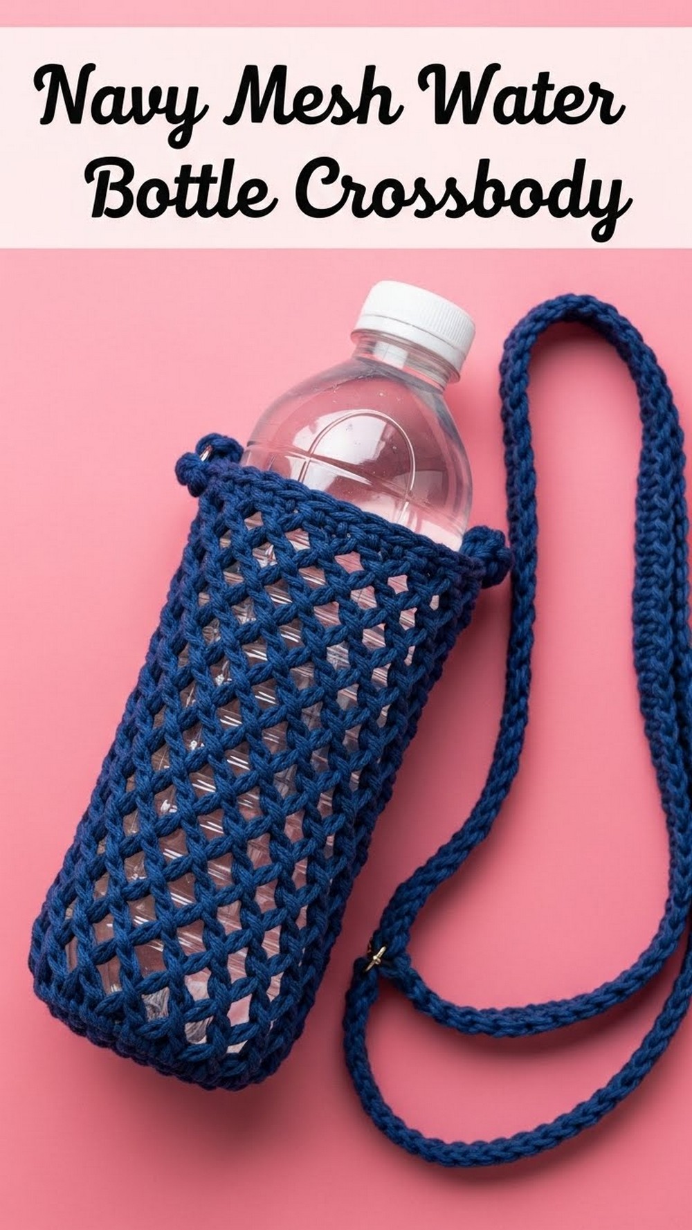 Navy Mesh Water Bottle Crossbody