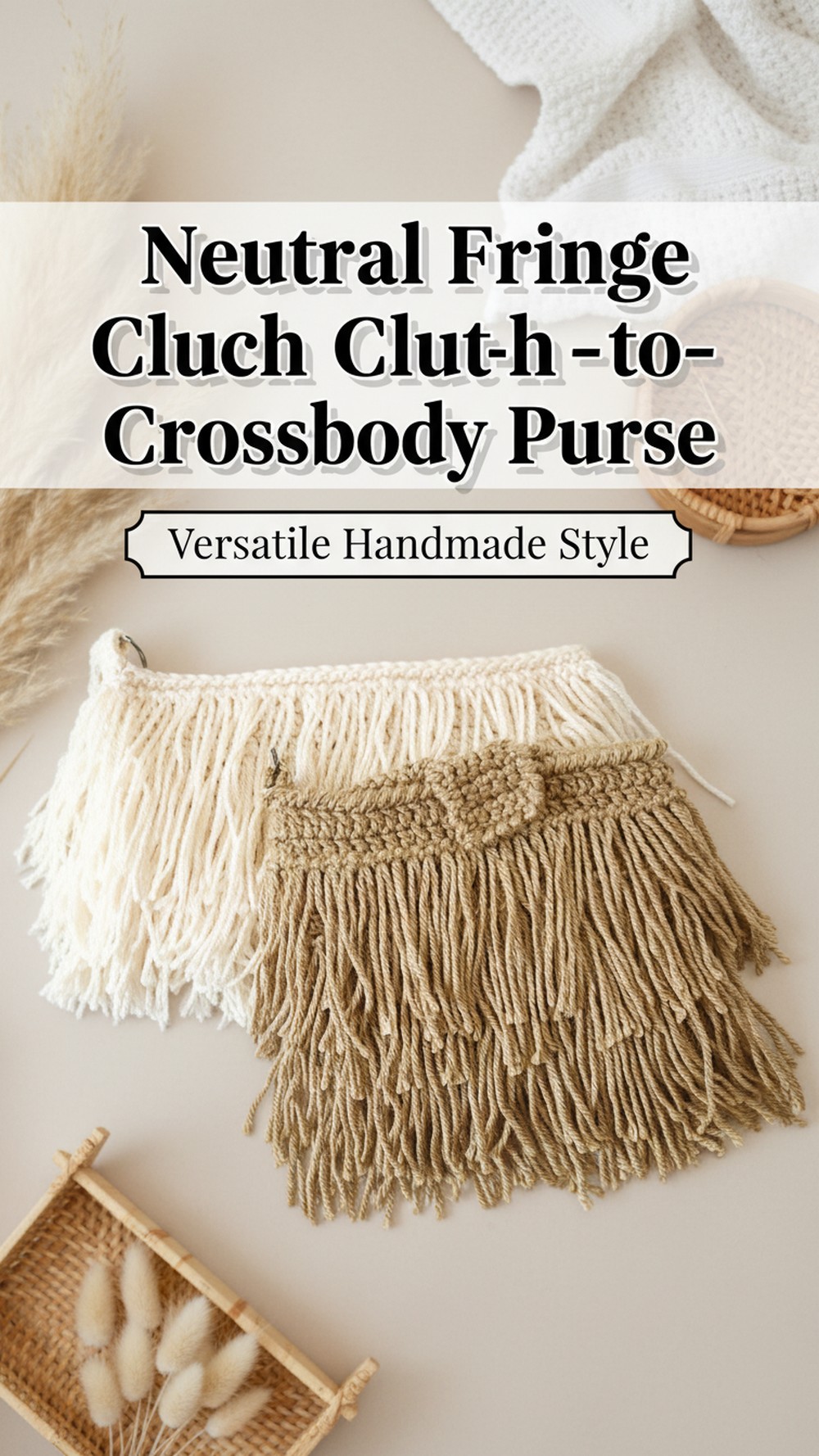 Neutral Fringe Clutch-to-Crossbody Purse