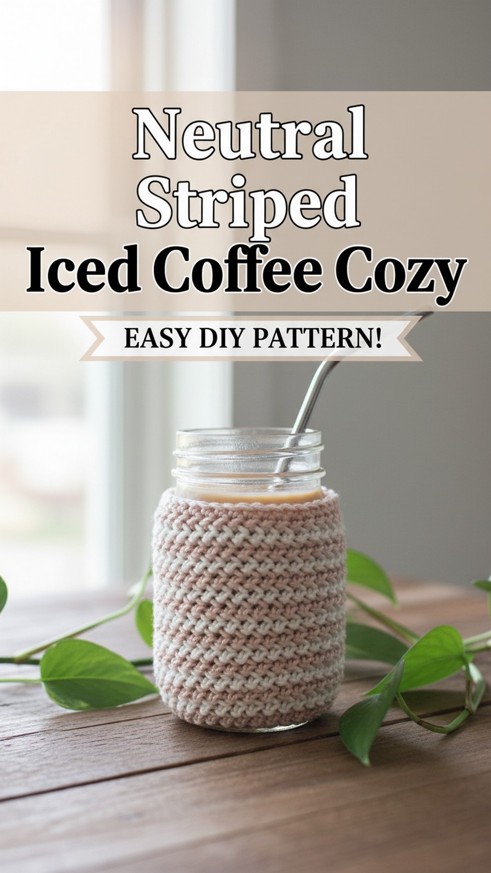 Neutral Striped Iced Coffee Cozy