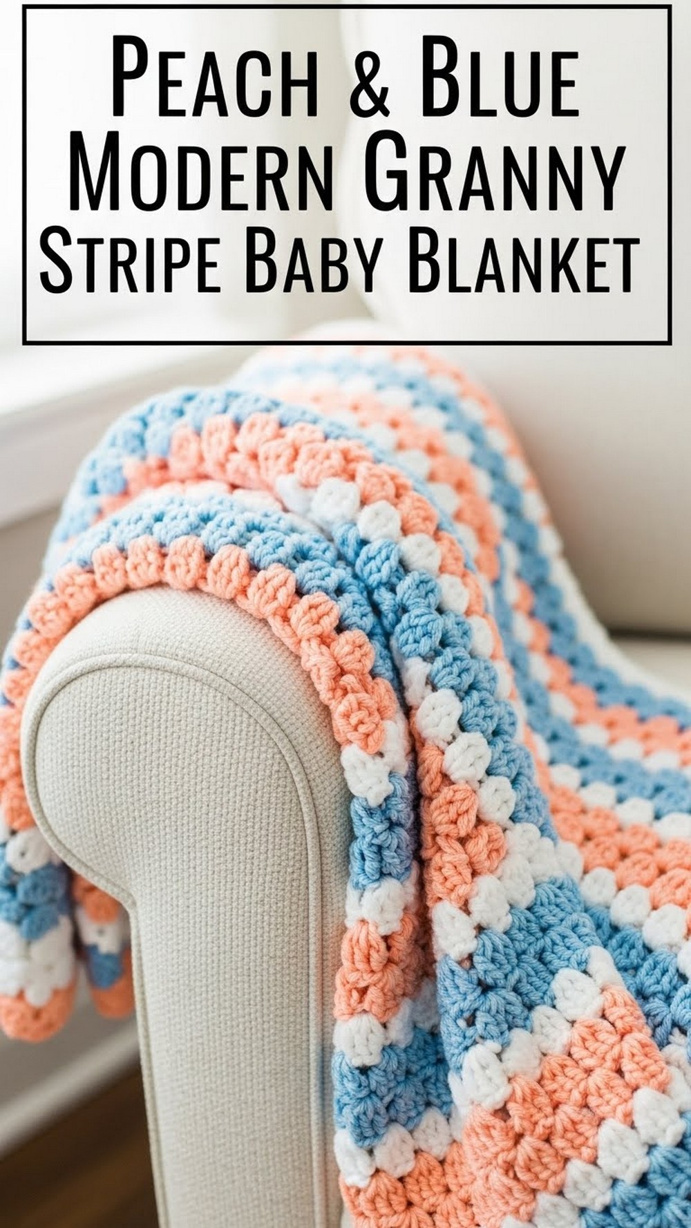 Peach & Blue Modern Granny Stripe Baby Blanket