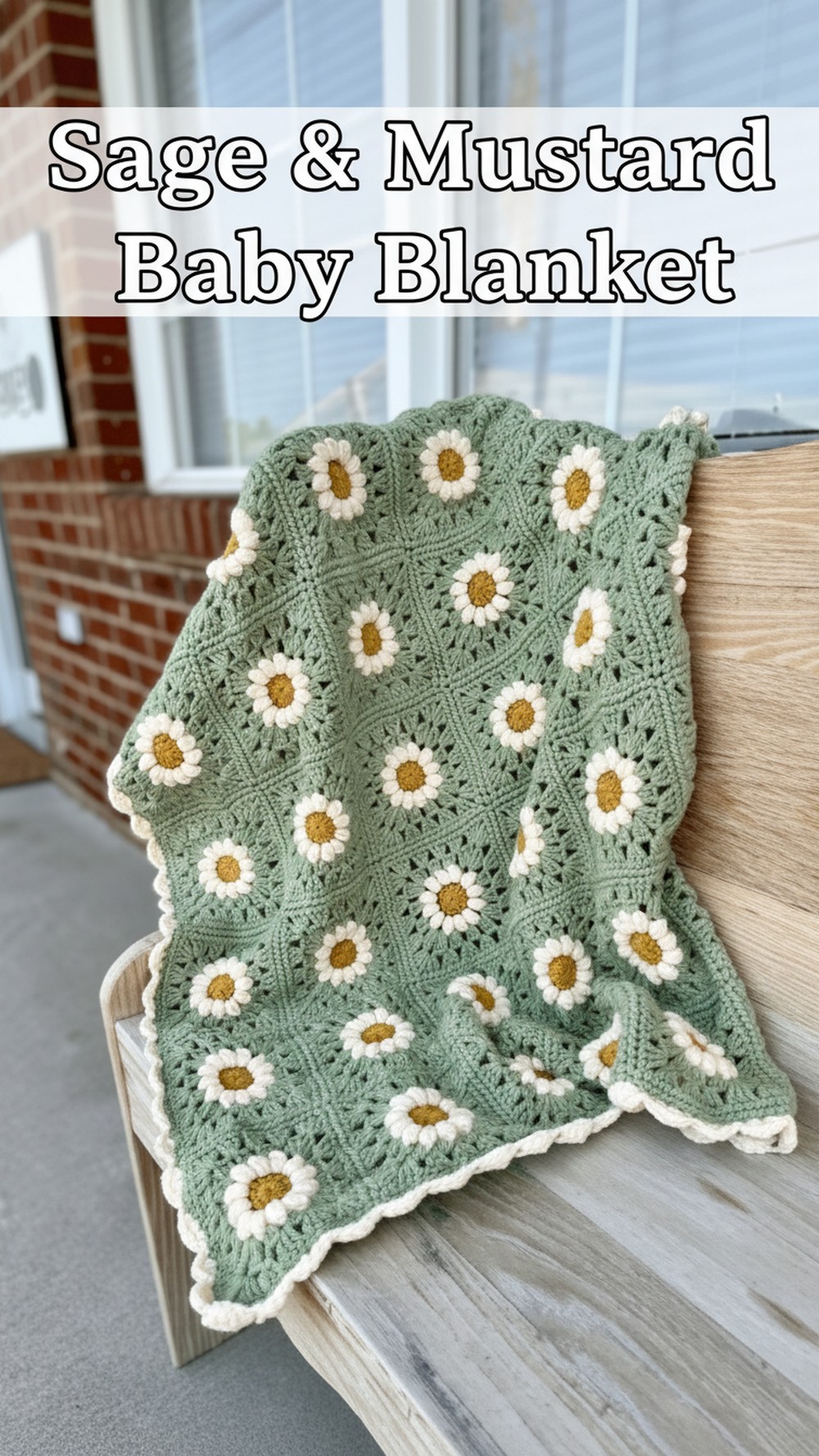 Sage & Mustard Daisy Baby Blanket