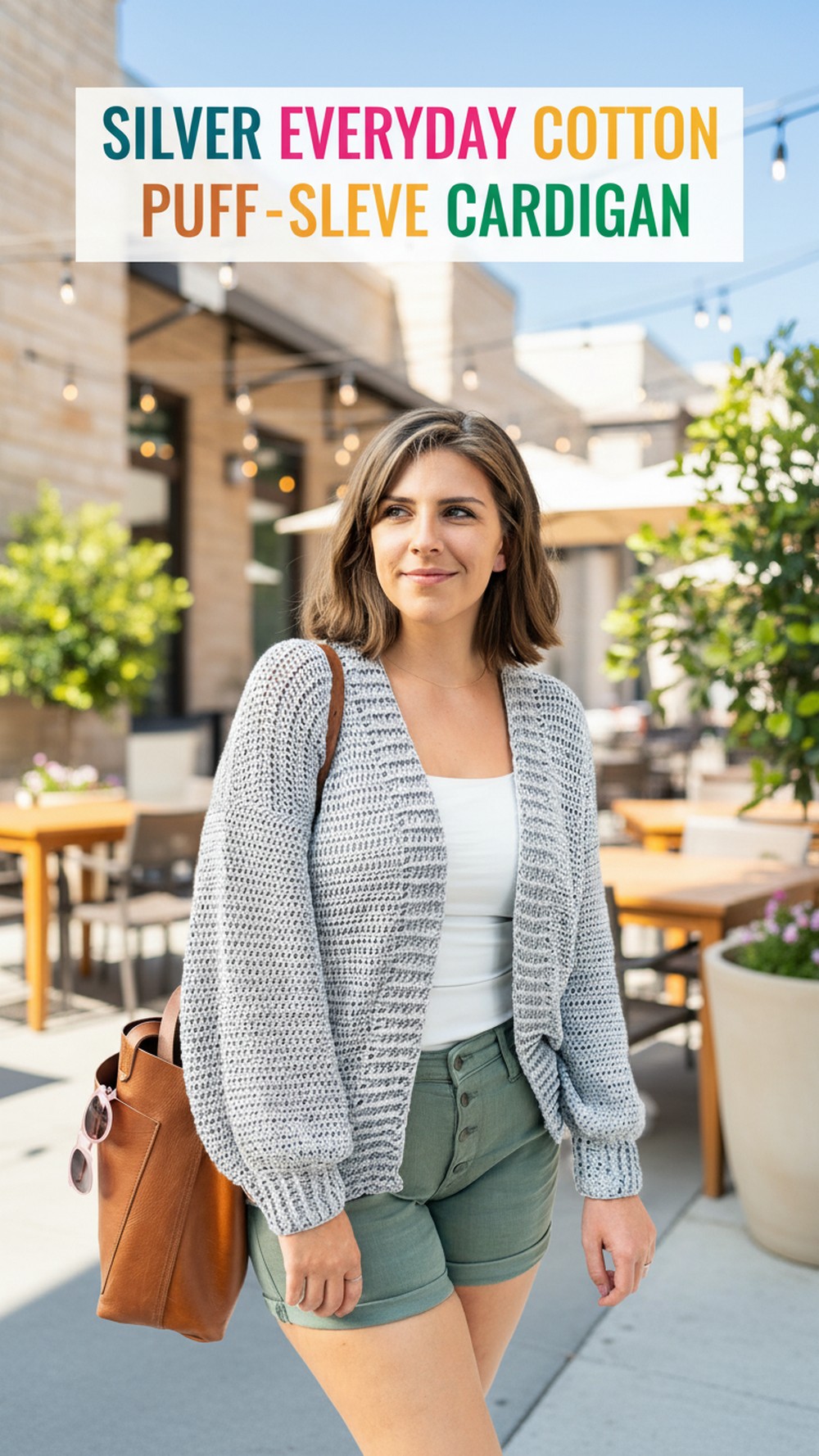 Silver Everyday Cotton Puff Sleeve Cardigan