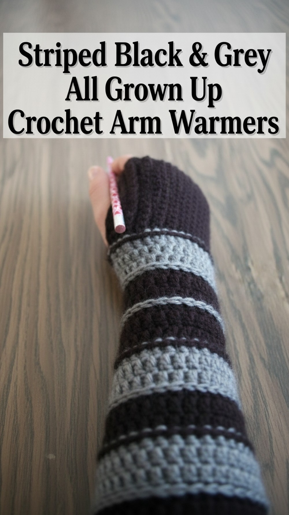 Striped Black & Grey All Grown Up Crochet Arm Warmers