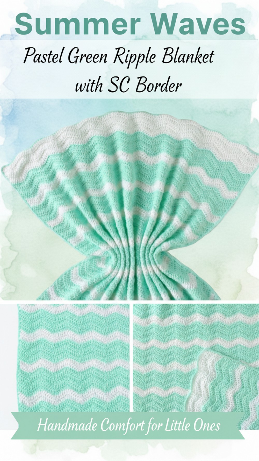 Summer Waves Pastel Green Ripple Blanket with SC Border