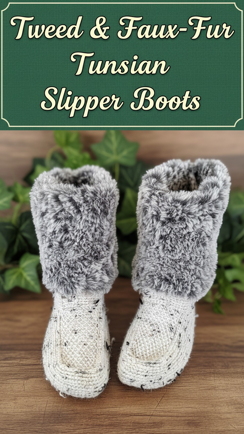 Tweed & Faux-Fur Tunisian Slipper Boots