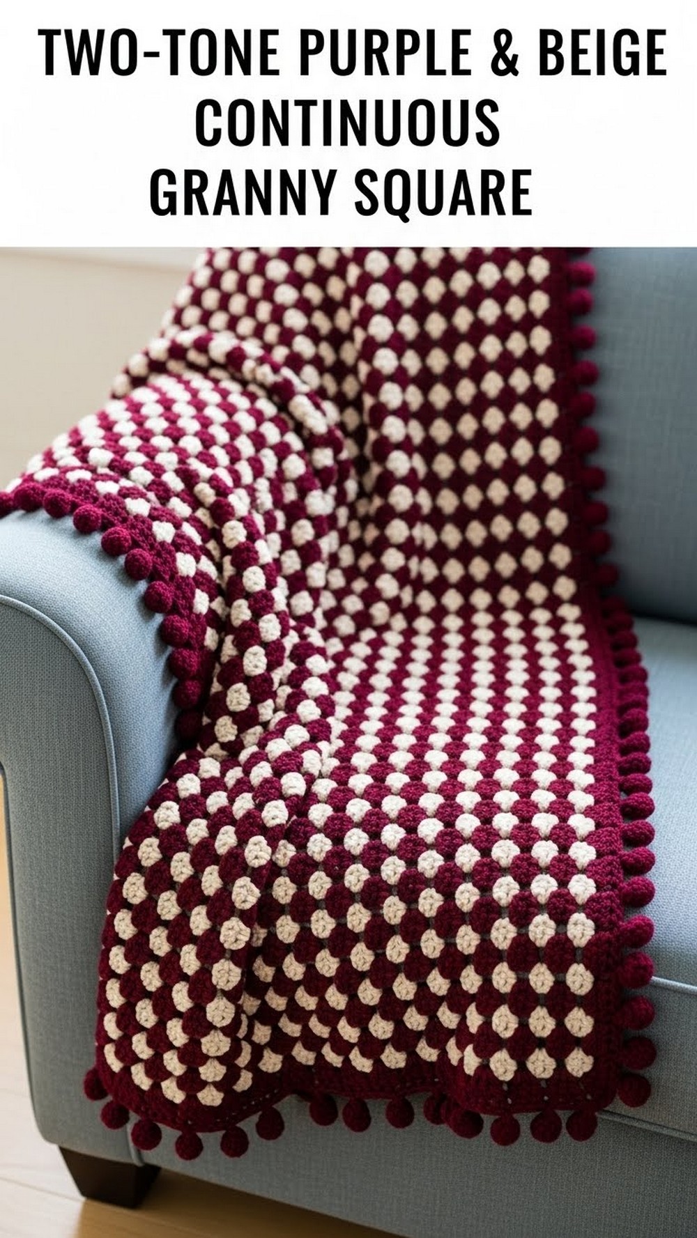 Two-Tone Purple & Beige Continuous Granny Square