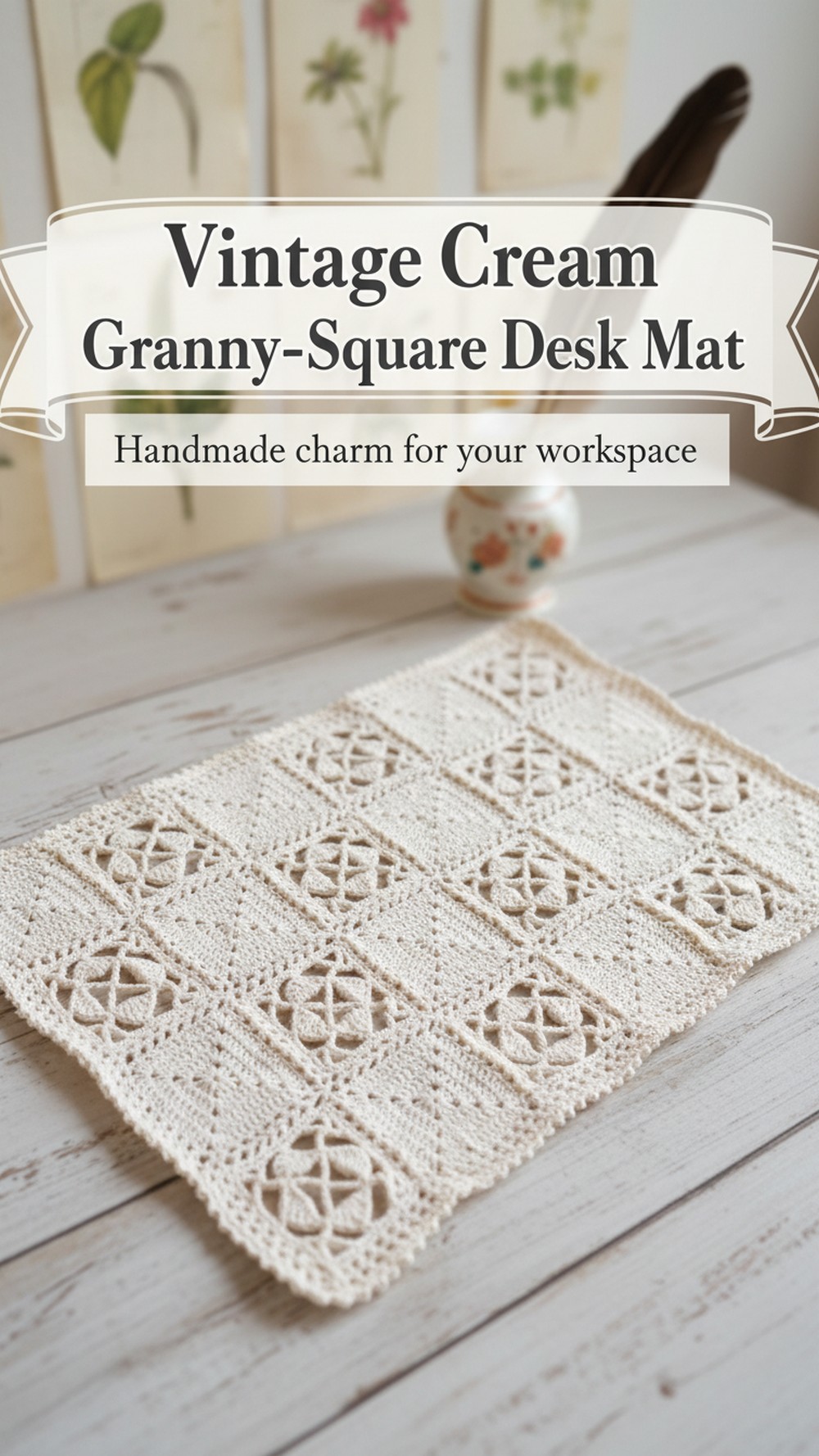 Vintage Cream Granny-Square Desk Mat