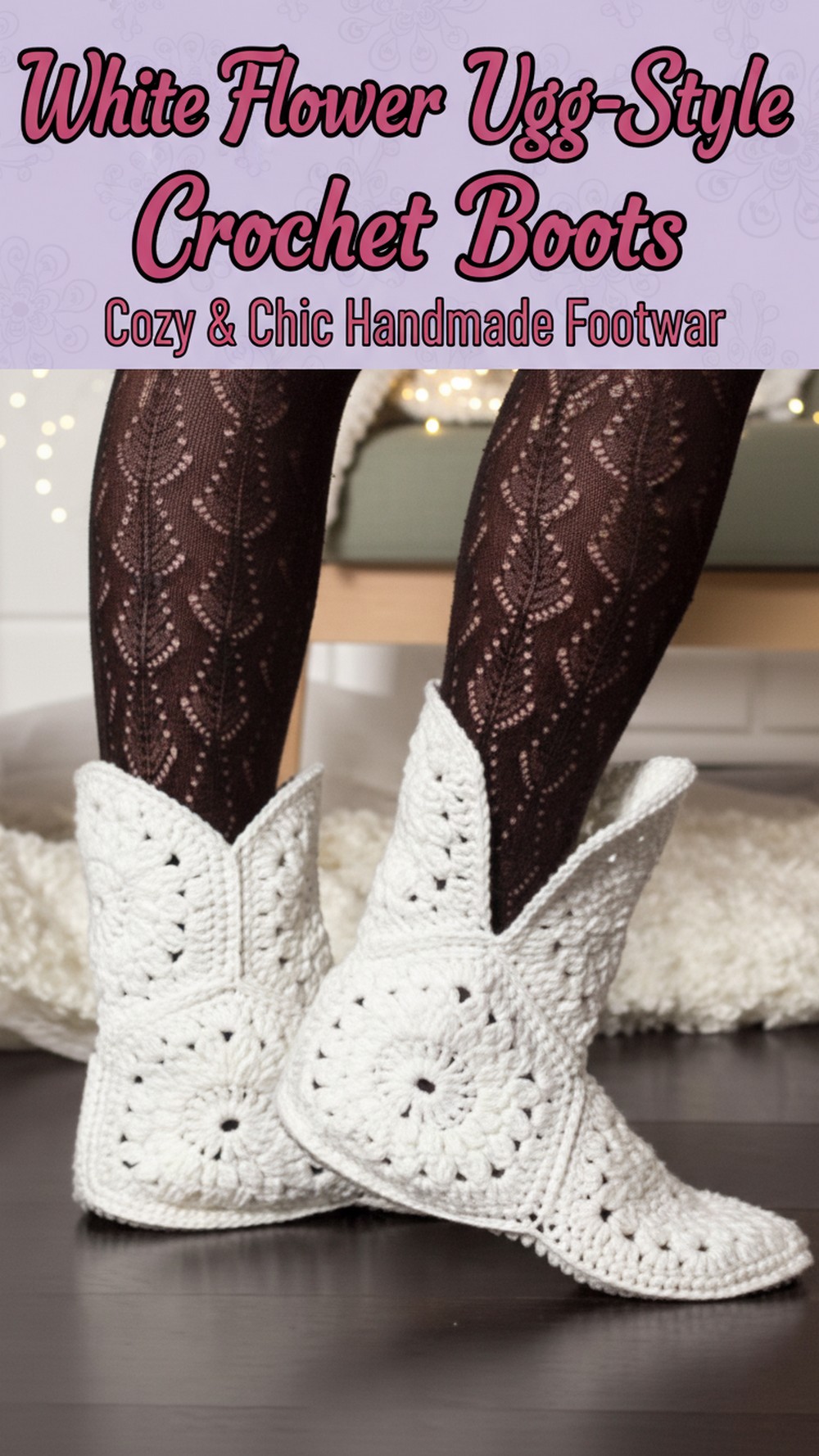 White Flower Ugg-Style Crochet Boots