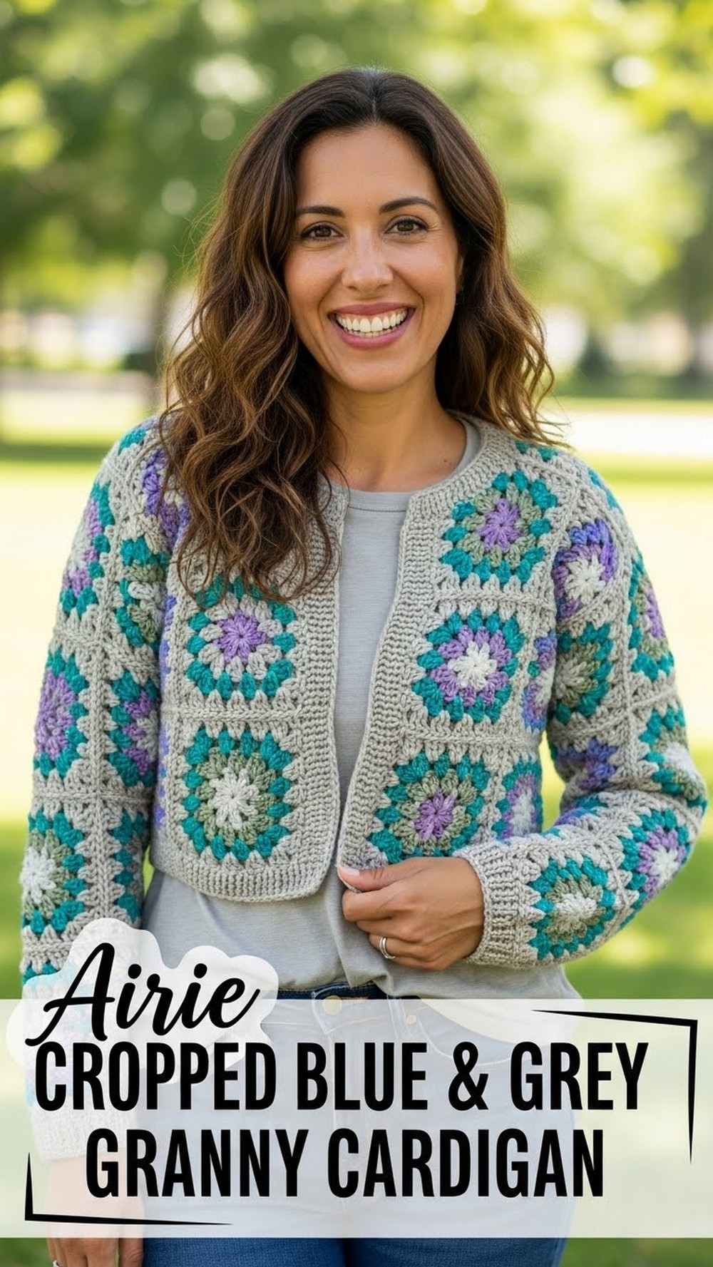 Airie Cropped Blue & Grey Granny Cardigan