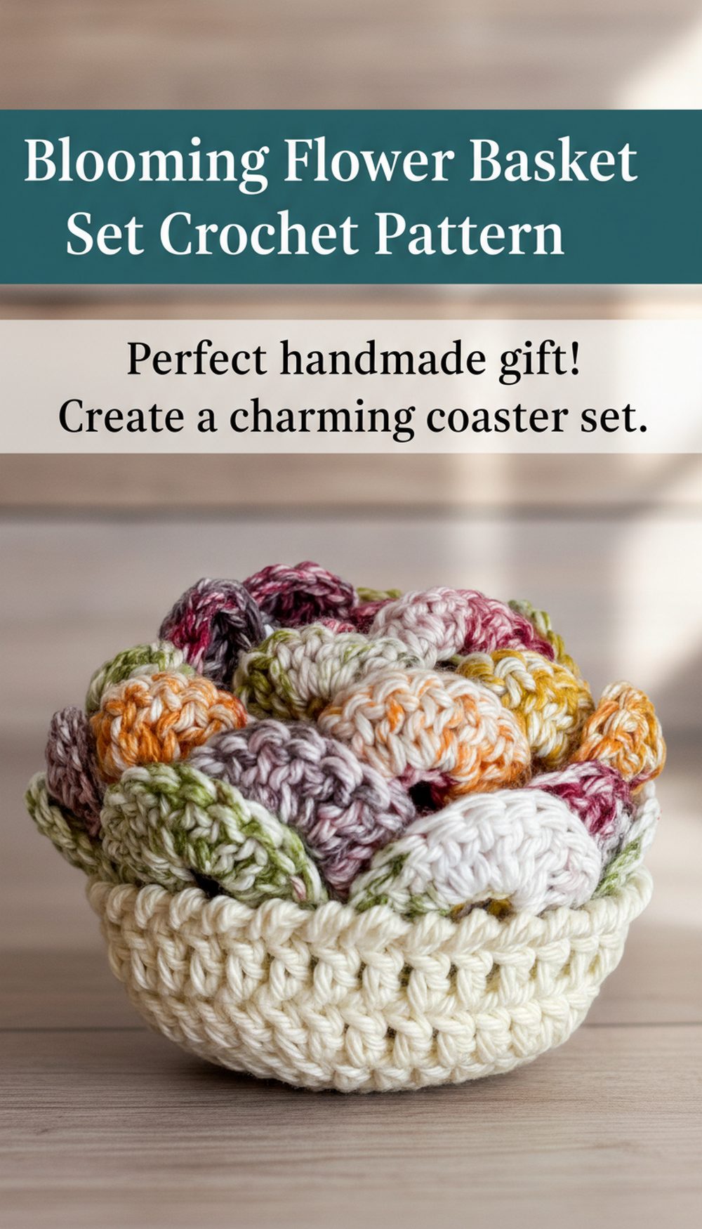 Blooming Flower Basket Coaster Set Crochet Pattern