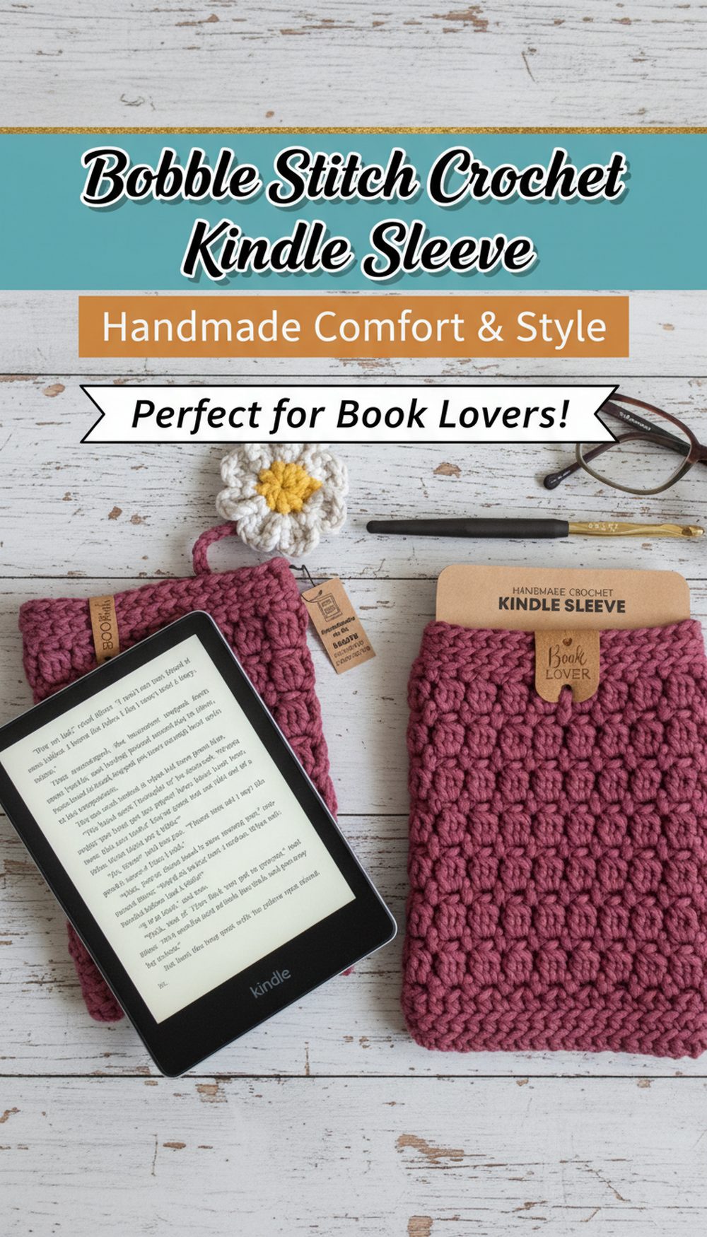 Bobble Stitch Crochet Kindle Sleeve