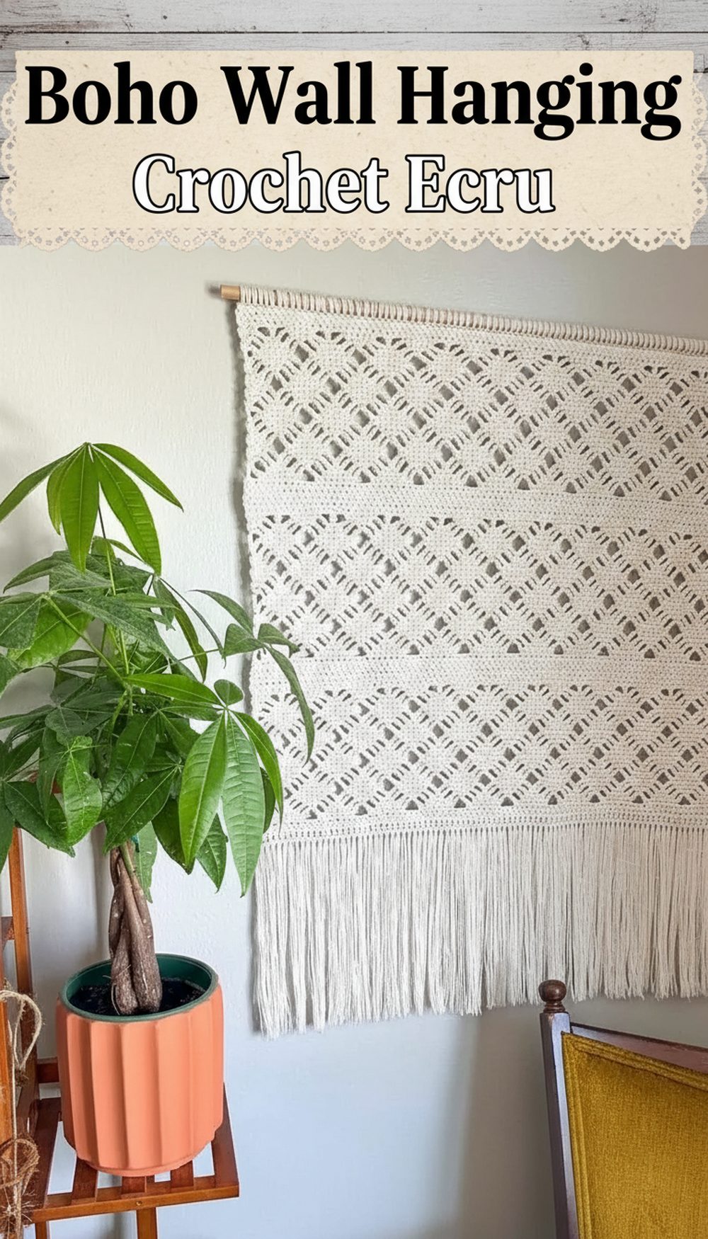 Boho Wall Hanging Crochet Ecru
