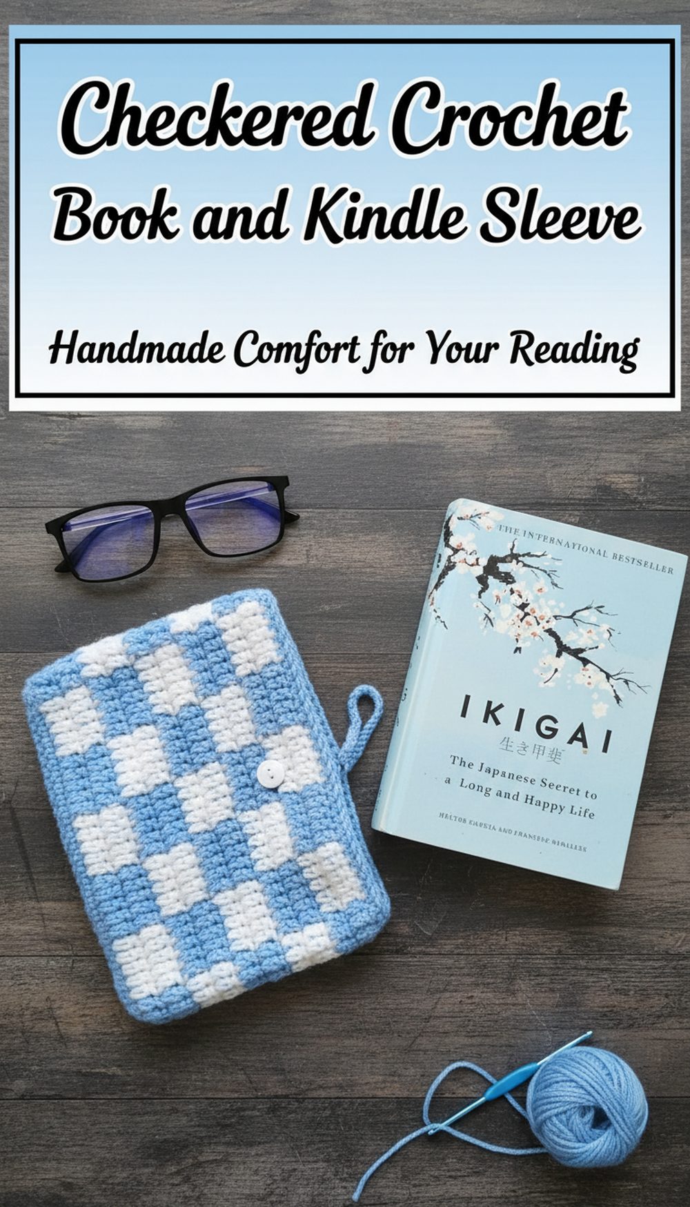 Checkered Crochet Book and Kindle Sleeve