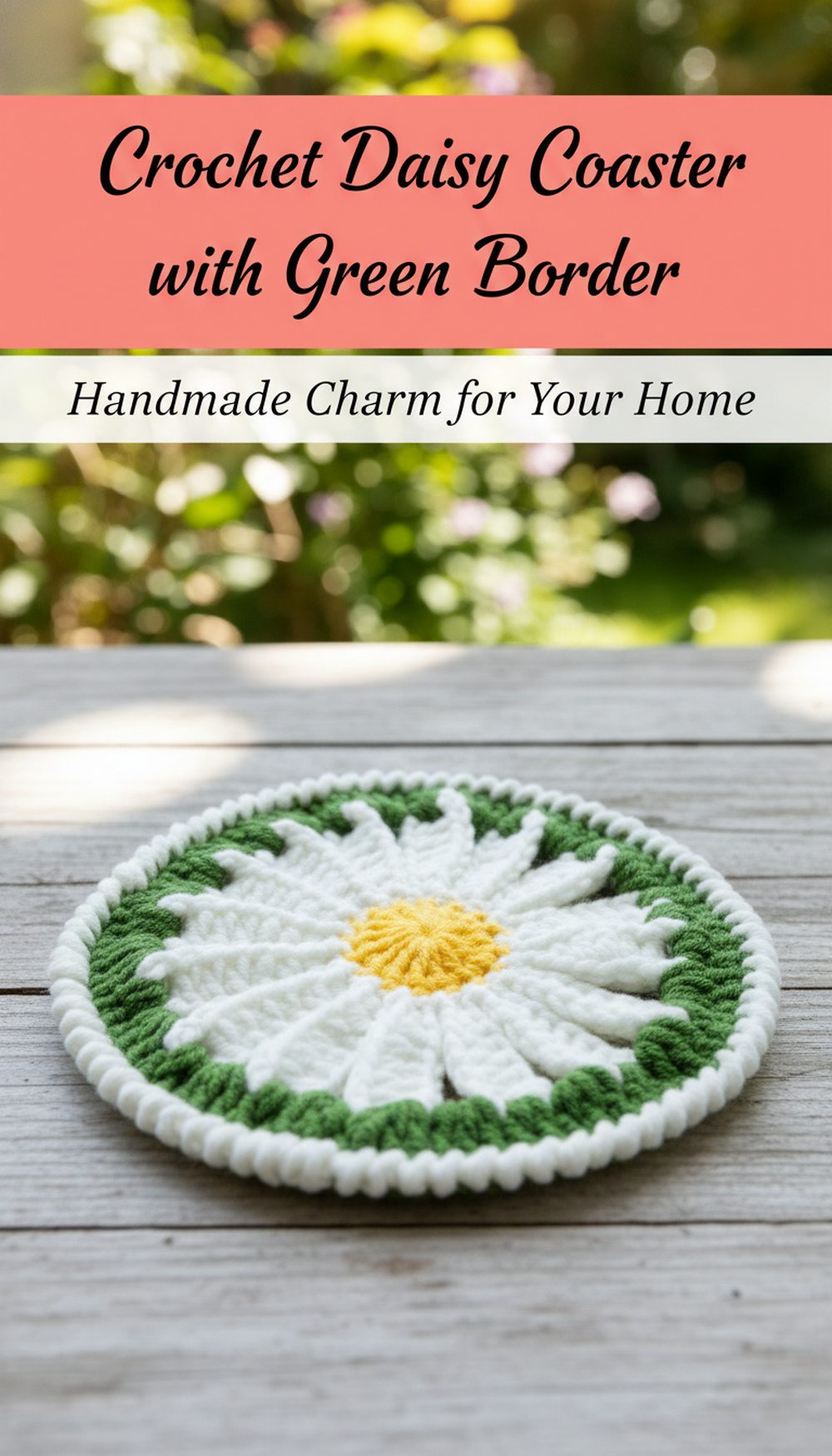 Crochet Daisy Coaster with Green Border