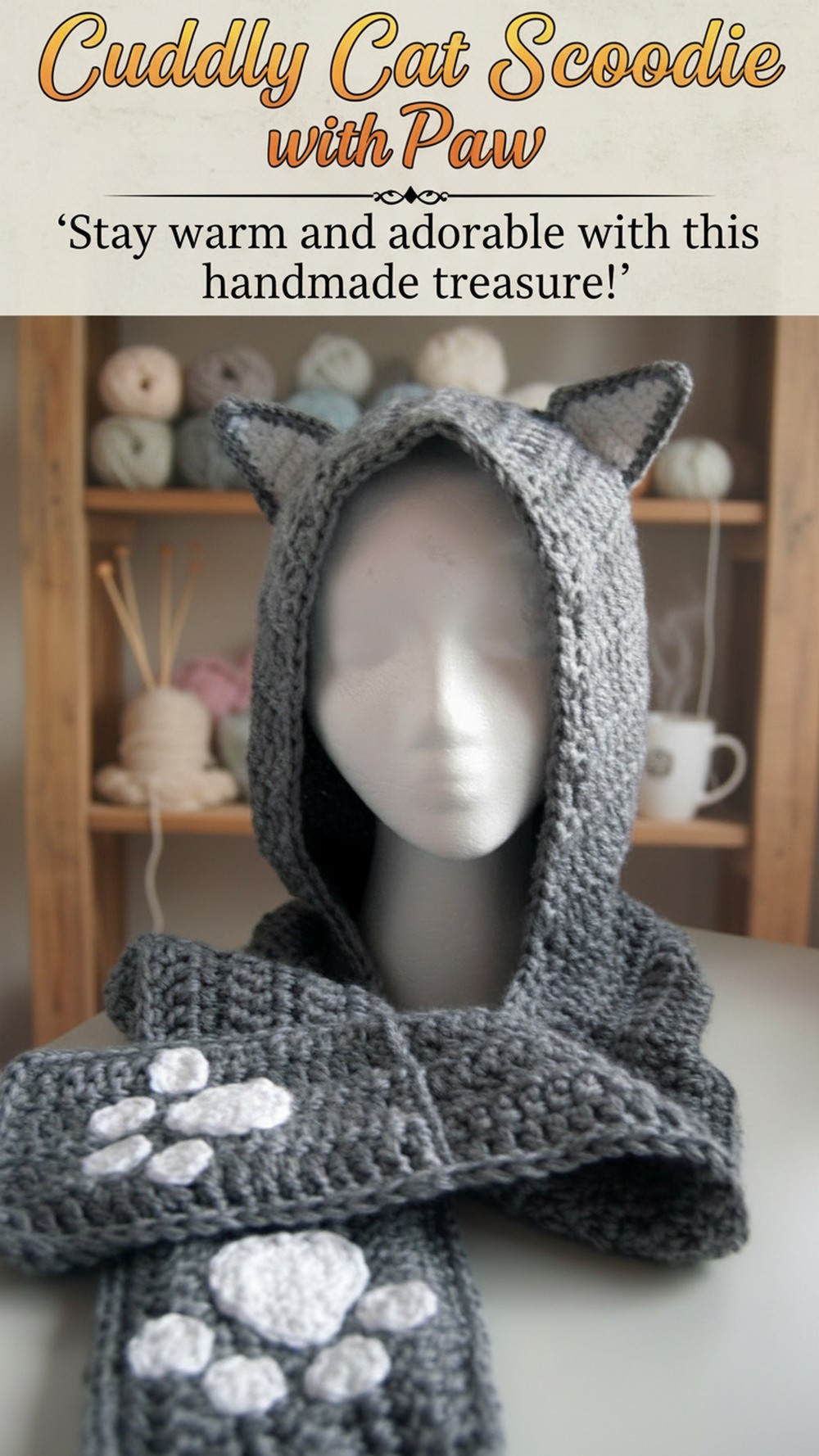 Cuddly Cat Scoodie with Paw Pockets