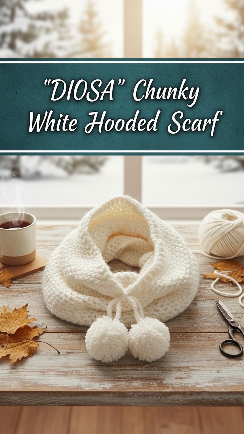 “DIOSA” Chunky White Hooded Scarf