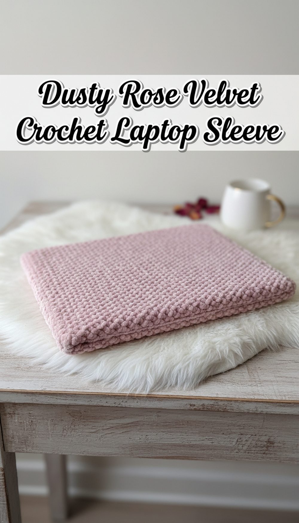 Dusty Rose Velvet Crochet Laptop Sleeve