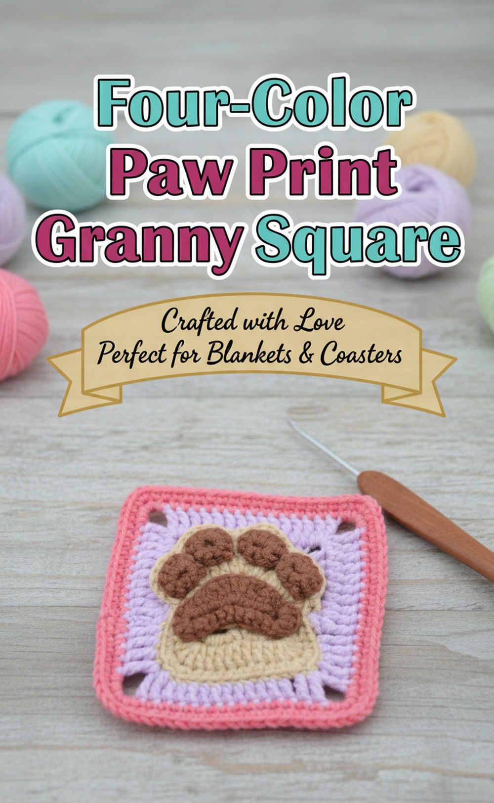 Four-Color Paw Print Granny Square