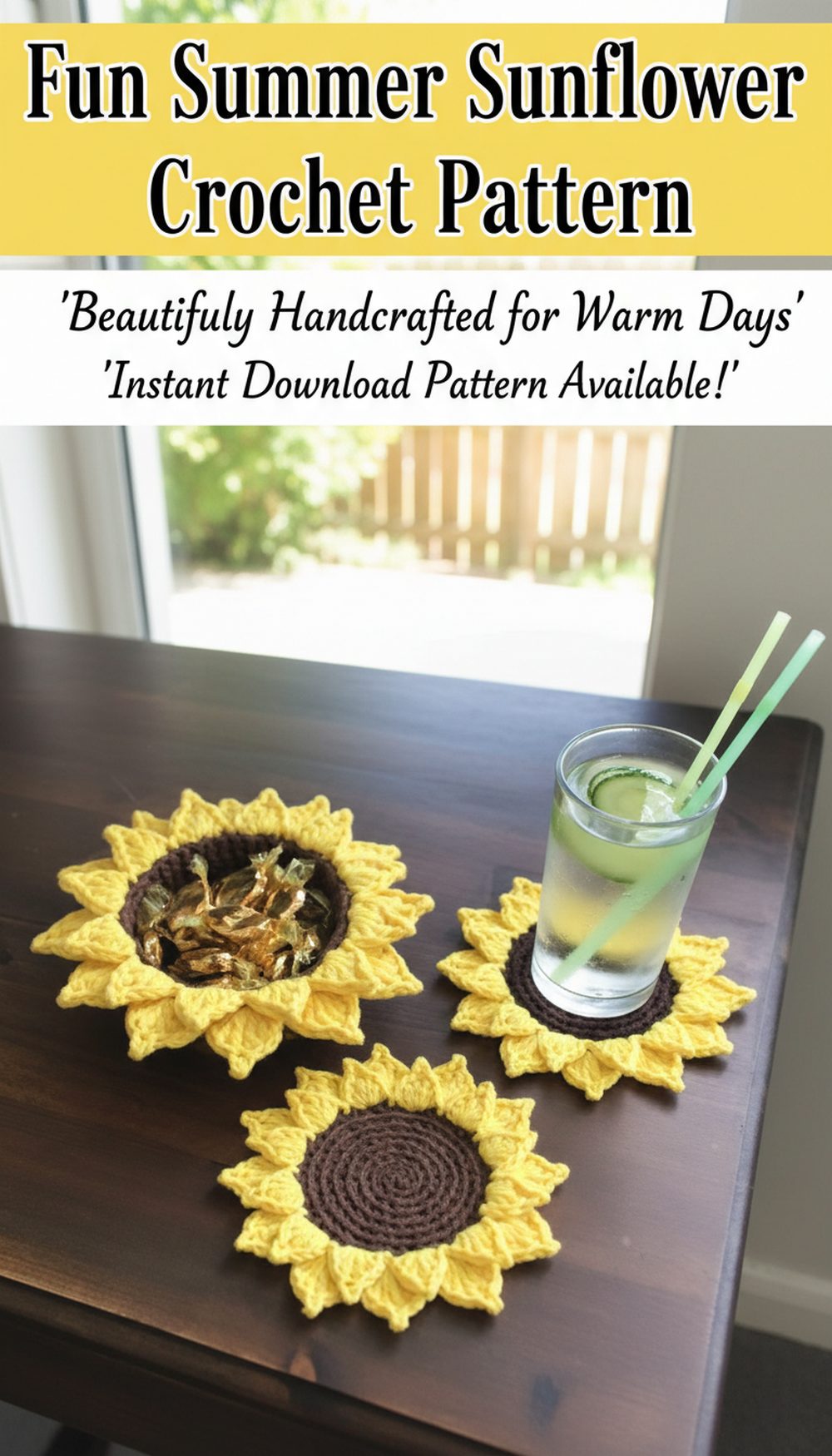 Fun Summer Sunflower Coasters Crochet Pattern