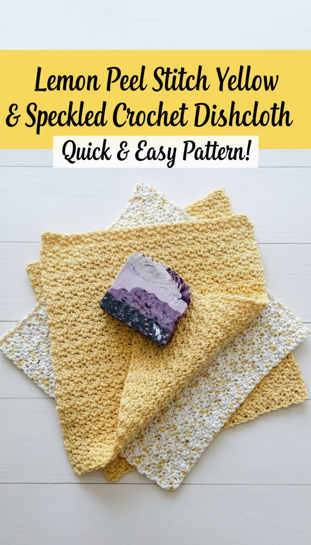 Lemon Peel Stitch Yellow & Speckled Crochet Dishcloth
